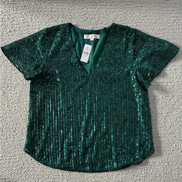 NWT Loft Sequin Flutter Sleeve Top - Picture 1 of 4
